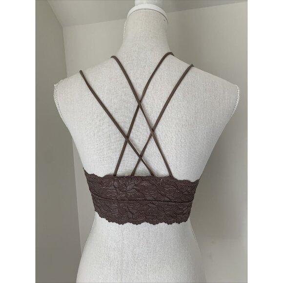 By Together Strappy Lace Bralette Size Small Taupe w/ Removable Pads - Picture 2 of 9